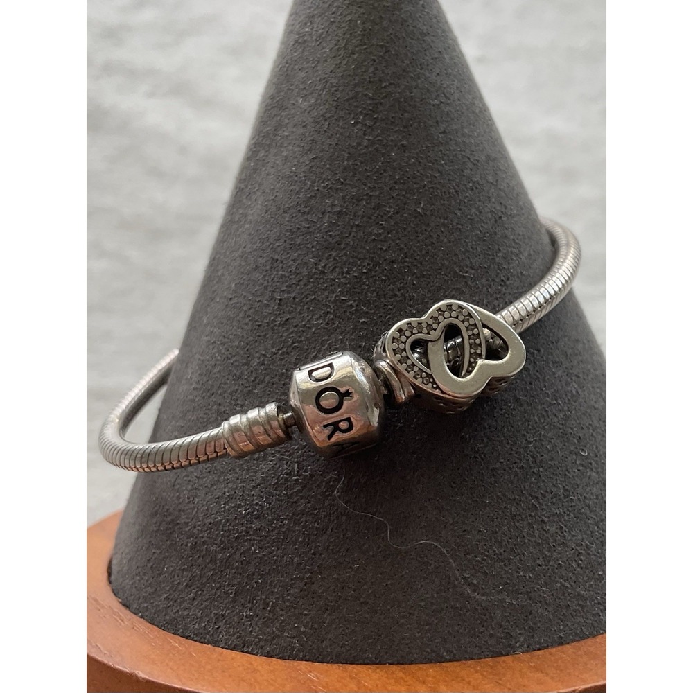 Pandora ALE 925 Sterling Silver Charm Bracelet Double Heart Charm